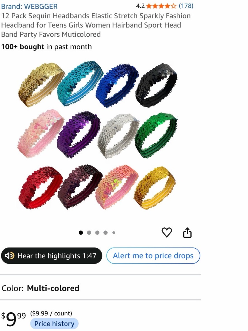 Kids 12 pack Sequin Headbands – Multicolored Sparkle Pack